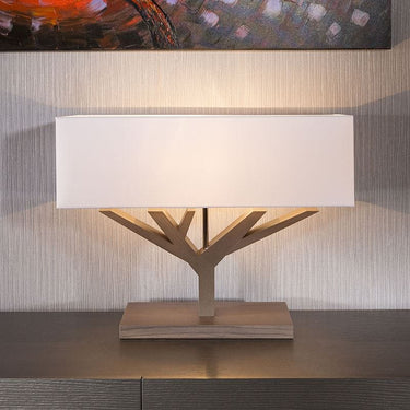 Quatropi Beautiful Unique Modern tree table lamp / light white shade grey wood