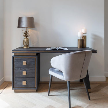 Quatropi Black Oak Desk Dressing Table Gold Brushed Stainless Steel Study Bedroom