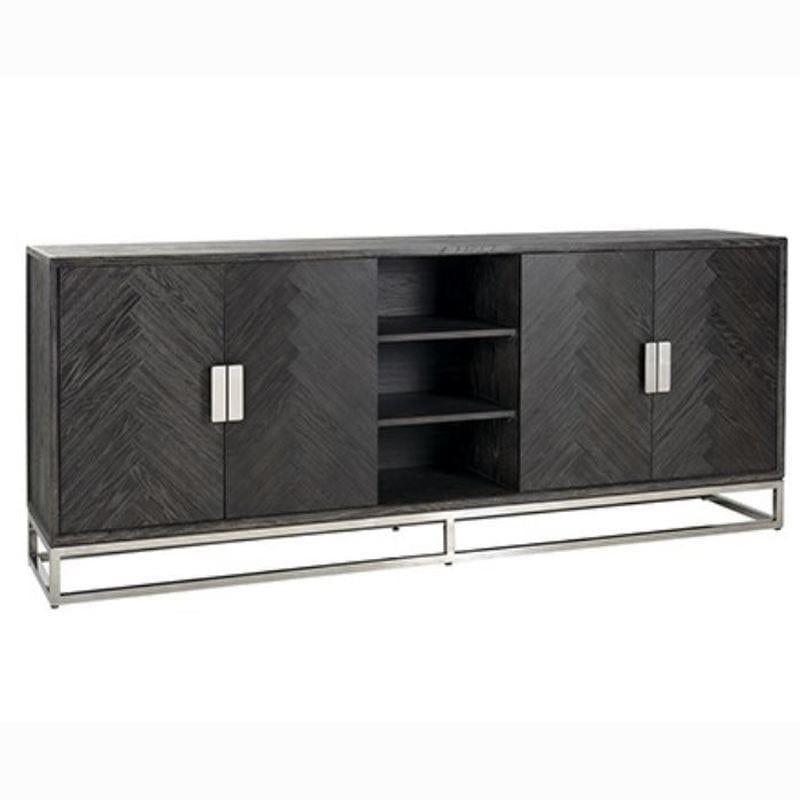 Quatropi Black Oak Sideboard Dresser Dining Room Brushed Stainless Steel 225 cm