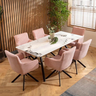 Quatropi Caleb Ceramic Dining Set - 6 Seater - Pink Luna