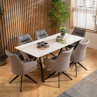 Quatropi Caleb Grey Ceramic Dining Set - 6 Seater - Grey Millie