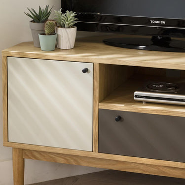 Quatropi Campton Modern Corner TV Stand Media Cabinet With Storage Oak Grey 105cm