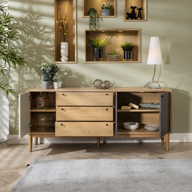 Quatropi Campton Sideboard Cabinet Buffet With Cupboard Drawers Oak Grey 174cm