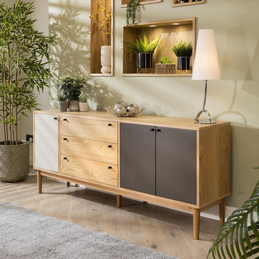 Quatropi Campton Sideboard Cabinet Buffet With Cupboard Drawers Oak Grey 174cm