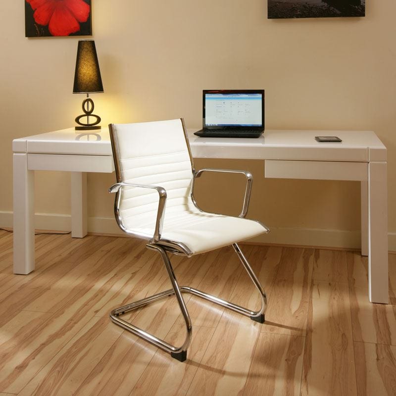 Quatropi Cantilever/Visitor/Boardroom Office Chair Ivory Leather Ergonomic R2