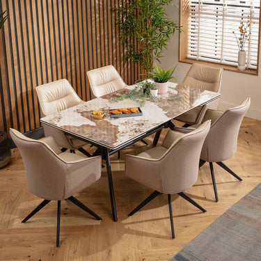 Quatropi Carter Ceramic Extending Dining Set - 6 Seater - Beige