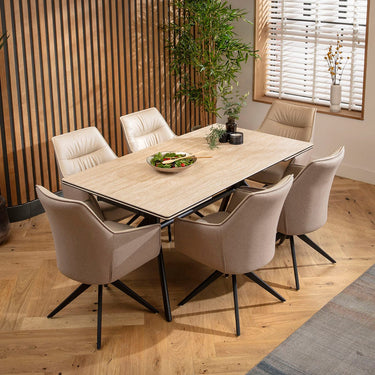 Quatropi Carter Ceramic Extending Dining Set - 6 Seater - Cream-Beige