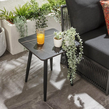 Quatropi Ceramic Garden Side Table Square Black Marble Effect Aluminium 45cm