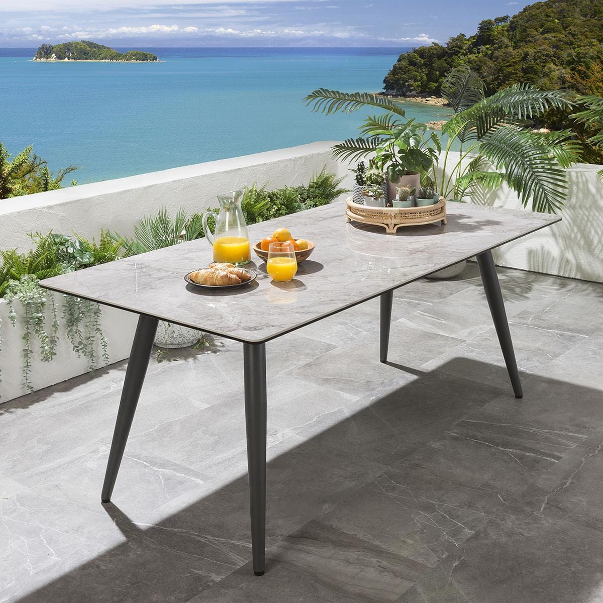 Quatropi Cia 6 Seater Ceramic Outdoor Garden Dining Set Aluminium Grey