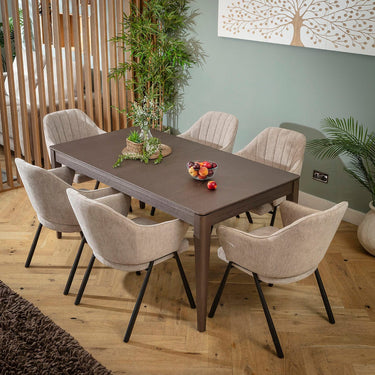 Quatropi Clara & Ruben Large 6 Seater Extendable Dining Set Grey & Brown Wood