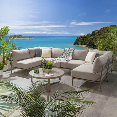 Quatropi Cleo Large Round Outdoor Garden Coffee Table Beige Aluminium 102cm