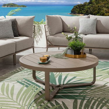 Quatropi Cleo Large Round Outdoor Garden Coffee Table Beige Aluminium 102cm