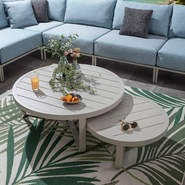 Quatropi Cleo Large Round Outdoor Garden Coffee Table Cream Aluminium 102cm
