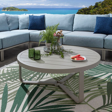 Quatropi Cleo Large Round Outdoor Garden Coffee Table Cream Aluminium 102cm