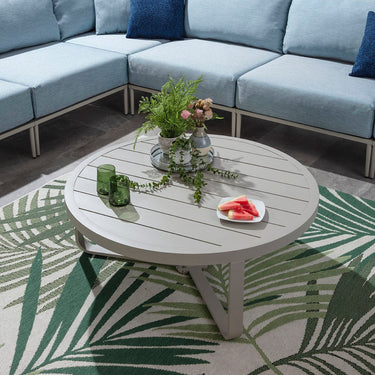 Quatropi Cleo Large Round Outdoor Garden Coffee Table Cream Aluminium 102cm