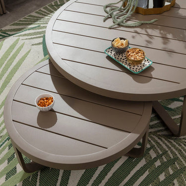 Quatropi Cleo Small Round Outdoor Garden Coffee Table Beige Aluminium 68cm