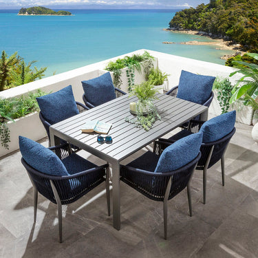 Quatropi Cole & Atlas 6 Seater Extendable Outdoor Garden Dining Set Midnight Blue & Grey