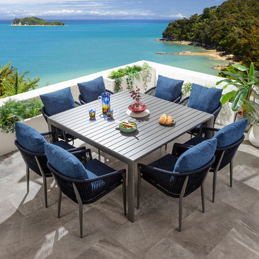 Quatropi Cole & Atlas 8 Seater Extendable Outdoor Garden Dining Set Midnight Blue & Grey