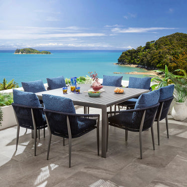 Quatropi Cole & Atlas 8 Seater Extendable Outdoor Garden Dining Set Midnight Blue & Grey