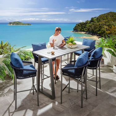 Quatropi Cole & Freddy 6 Seater Outdoor Garden Bar Set Midnight Blue & Grey Aluminium