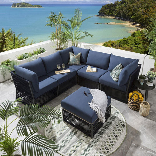 Cole Modular Garden Corner Sofa Set Blue 218x218cm L6C