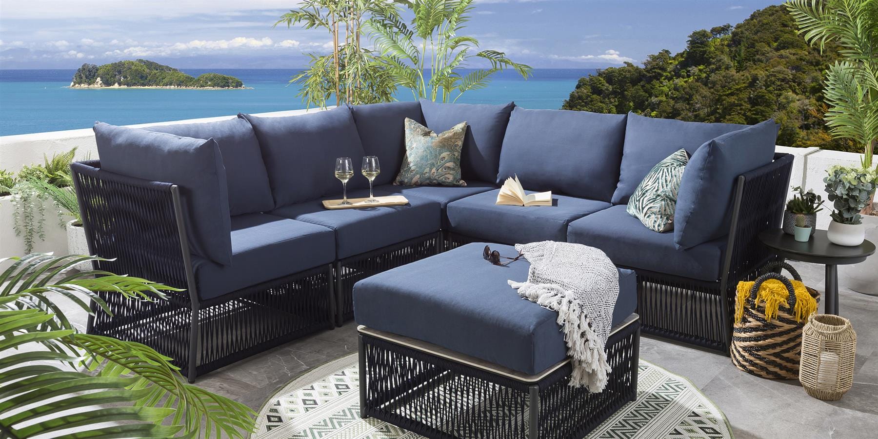 Quatropi Cole Modular Garden Corner Sofa Set Blue 218x218cm L6C