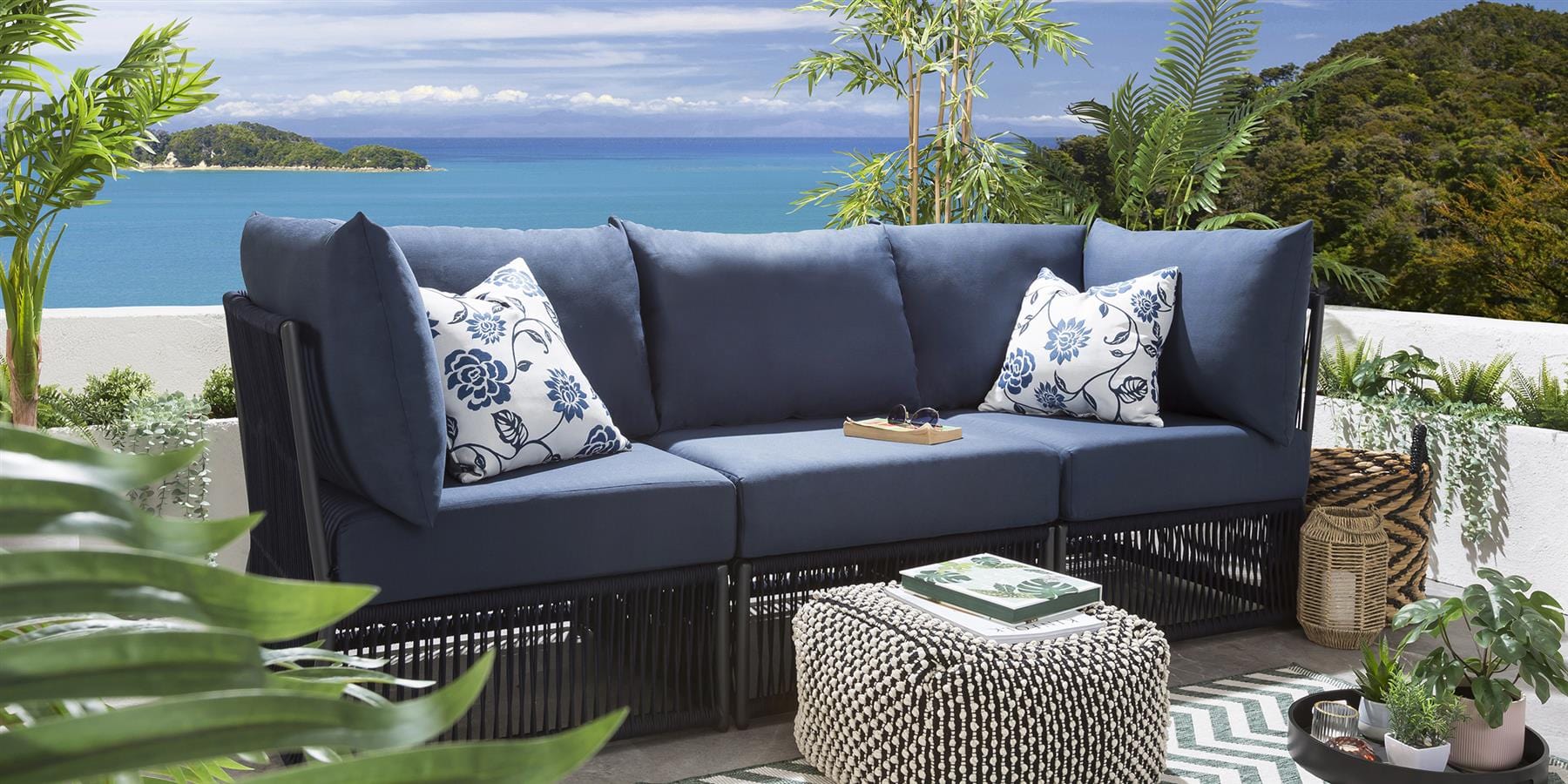 Quatropi Cole Modular Garden Sofa Set Blue 218x74cm S3
