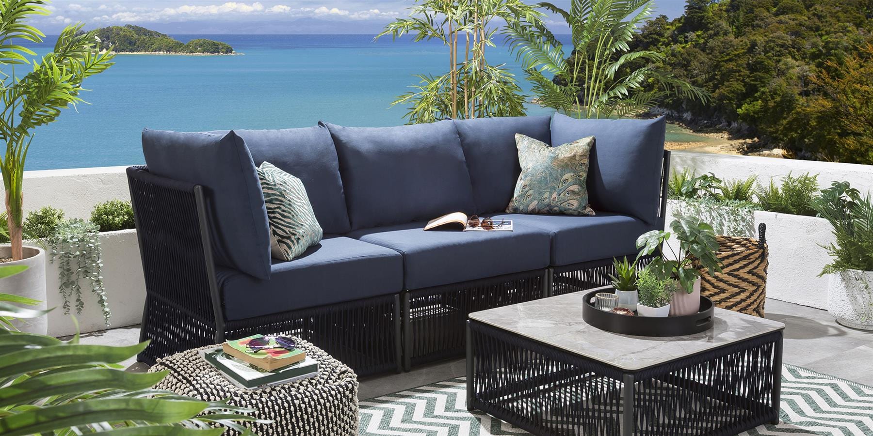 Quatropi Cole Modular Garden Sofa Set Blue 218x74cm S4