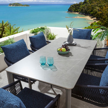 Quatropi Cole & Pharos 6 Seater Ceramic Outdoor Garden Dining Set Midnight Blue & Grey
