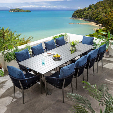 Quatropi Cole & Star 10 Seater Outdoor Garden Dining Set Midnight Blue & Grey Aluminium