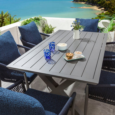 Quatropi Cole & Star 6 Seater Outdoor Garden Dining Set Midnight Blue & Grey Aluminium
