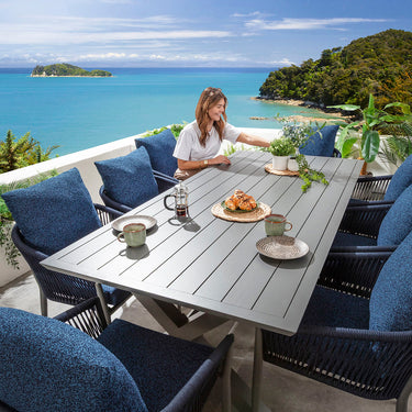 Quatropi Cole & Star 8 Seater Outdoor Garden Dining Set Midnight Blue & Grey Aluminium