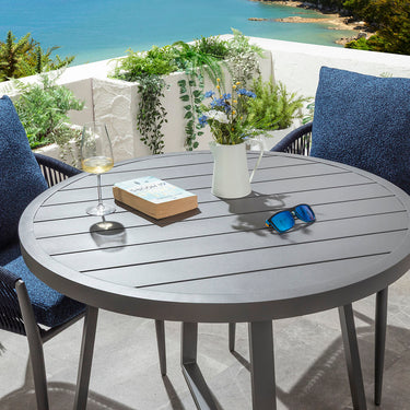 Quatropi Cole & Sun 2 Seater Round Outdoor Garden Dining Set Midnight Blue & Grey