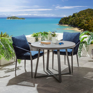 Quatropi Cole & Sun 2 Seater Round Outdoor Garden Dining Set Midnight Blue & Grey