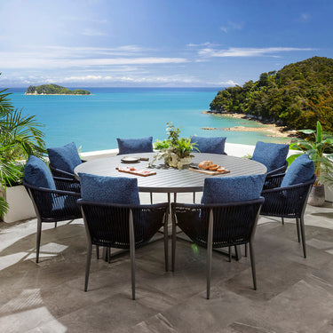 Quatropi Cole & Sun 8 Seater Round Outdoor Garden Dining Set Midnight Blue & Grey Aluminium