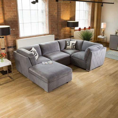 Comfy Mikey Corner Sofa Medium Grey U Shape 5 Seater Couch 5L