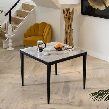 Quatropi Compact 4 Seater Square Dining Table Grey Ceramic Marble Modern 90cm