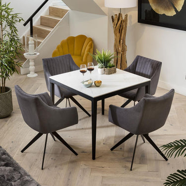 Quatropi Compact White Ceramic Dining Table And Chairs Set - 4 Seater Dining Set