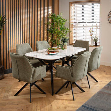 Quatropi Conor Ceramic Extending Dining Set - 6 Seater - Green Nina