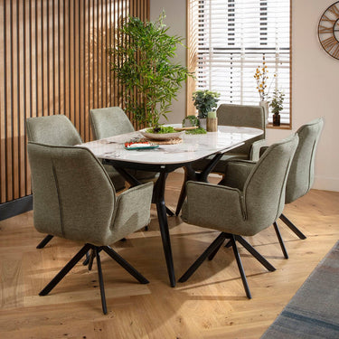 Quatropi Conor Ceramic Extending Dining Set - 6 Seater - Green Nina