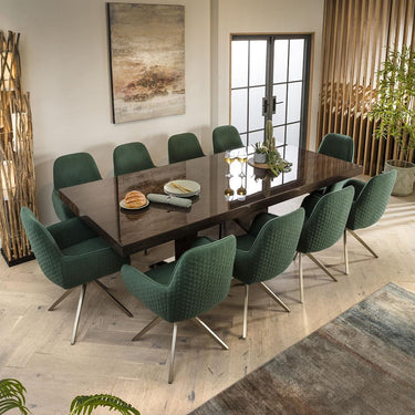 Quatropi Contemporary 10 Seater Dining Table Chairs Set Gloss Oak Green 240cm