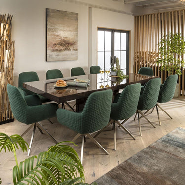 Quatropi Contemporary 8 Seater Dining Table Chairs Set Gloss Oak Green 240cm