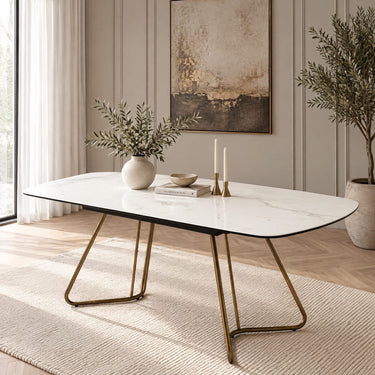 Quatropi Contemporary Extendable Dining Table White Ceramic Marble 8 Seater
