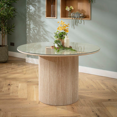 Quatropi Contemporary Glass-Topped Round Kitchen Dining Room Table Cream 120cm
