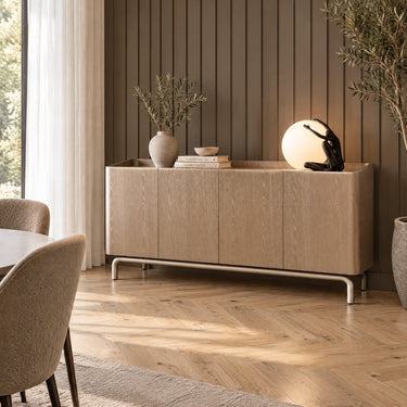 Quatropi Contemporary Gold Sideboard Buffet Cabinet Champagne Wood Glass 180cm