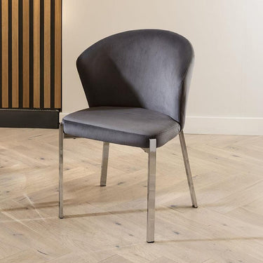 Quatropi Contemporary Velvet Dining Room Chair Grey Fabric Silver Legs