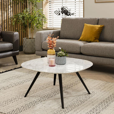 Quatropi Contemporary White Marble Coffee Table - Scandi-Inspired Luxury Metal Leg Design