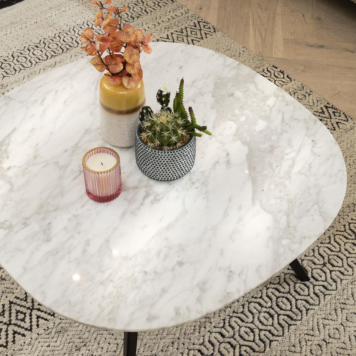 Quatropi Contemporary White Marble Coffee Table - Scandi-Inspired Luxury Metal Leg Design
