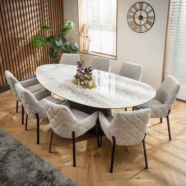 Quatropi Cora & Ashford Large 8 Seater Oval Dining Set Grey Ceramic