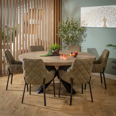 Quatropi Cora & Glasgow Wooden 6 Seater Round Dining Set Green & Reclaimed Oak